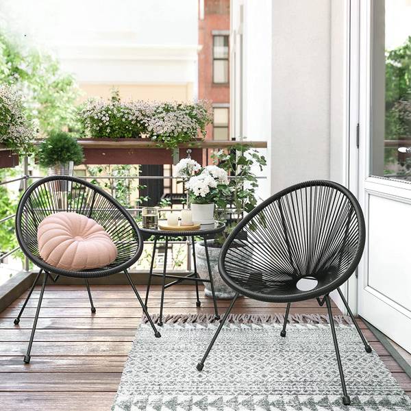 3er-Set Gartenstuhl Schwarz - Metall - 65 x 77 x 64 cm