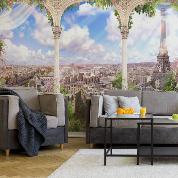 Fototapete Paris Panorama Blumen 3D 300 x 210 x 210 cm