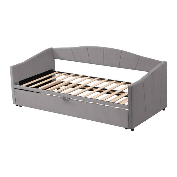 Tagesbett Ausziehbett Leto Ⅰ Grau - Polyester - Samt - Kiefer - Stahl - 188 x 74 x 212 cm