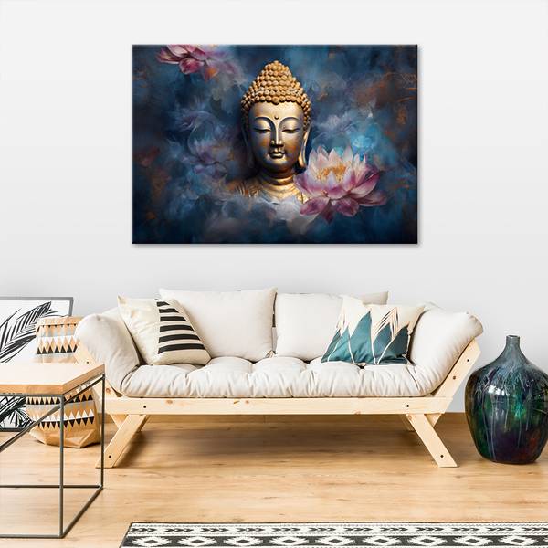 Tableau déco bouddha et fleurs zen 60 x 40 cm