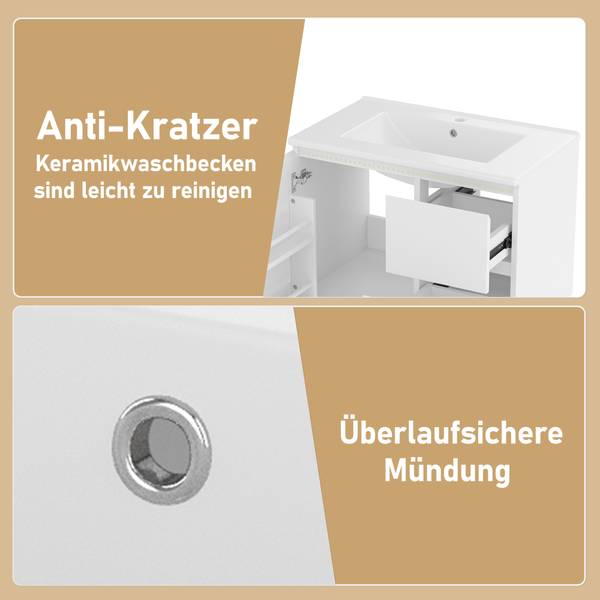 Waschbeckenunterschrank Aphrodite Ⅸ Weiß - Holzwerkstoff - Porzellan - 46 x 50 x 76 cm