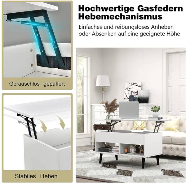 Couchtisch höhenverstellbar, Sofatisch Weiß