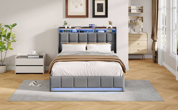 Doppelbett HXQ01 Grau - Metall - Massivholz - 164 x 110 x 218 cm