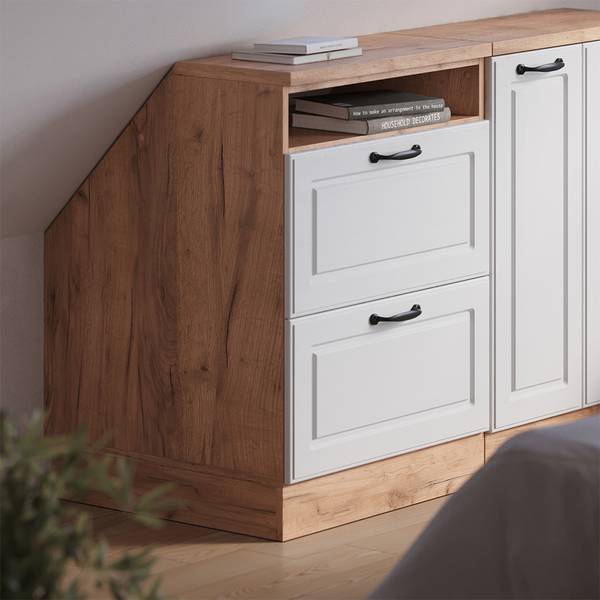 Dachschrägenschrank Rion 59994 Eiche Landhaus Dekor - Eiche Dekor - Weiß