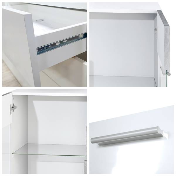 Buffet Bari V1 Imitation chêne brut de sciage - Blanc - Largeur : 139 cm