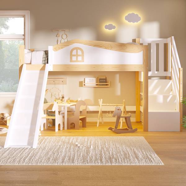 Halbhohes Bett Oneiros Ⅳ Braun - Weiß - Holzwerkstoff - Massivholz - 236 x 135 x 253 cm