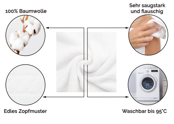 Duschtücher 00000372 3er-Set Weiß - Textil - 70 x 1 x 140 cm