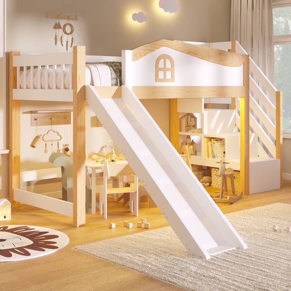 Halbhohes Bett Oneiros Ⅳ Braun - Weiß - Holzwerkstoff - Massivholz - 236 x 135 x 253 cm