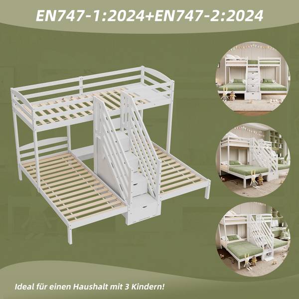 Etagenbett Terra Ⅰ Weiß - Holzwerkstoff - Massivholz - 240 x 163 x 240 cm
