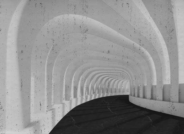 Fototapete Architektonischer Tunnel Schwarz - Grau - Vinyl - 350 x 255 x 1 cm