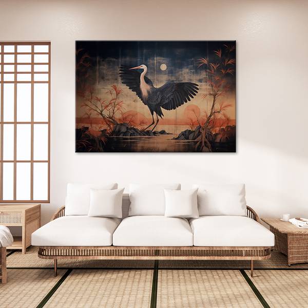 Tableau déco grue nature orientale 100 x 70 cm
