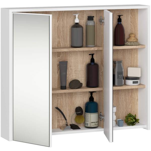 Armoire salle de bains VAMI W90 Marron - Blanc - Bois manufacturé - 90 x 75 x 15 cm
