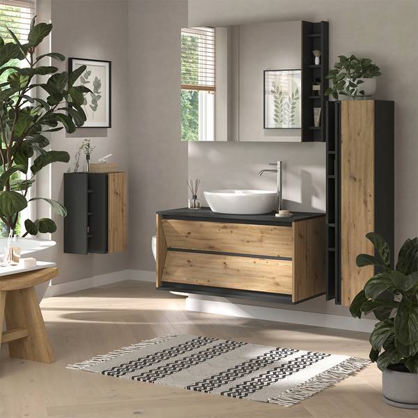 Armoire murale Edelin 57991 Anthracite - Imitation chêne noueux