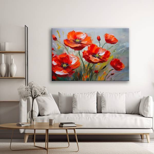 Wandbild gemalte mohnblumen 100 x 70 cm