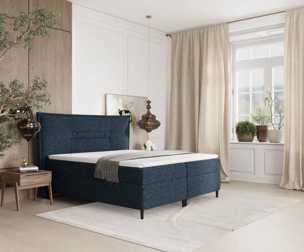 Boxspringbett Koussi I Taschenfederkern Marineblau - Liegefläche Breite: 180 cm