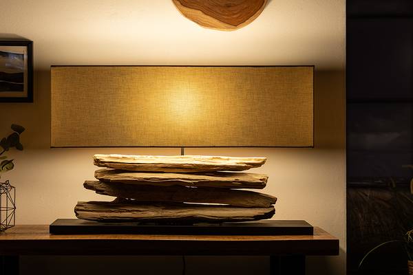 Tischlampe RIVERINE Beige - Braun - Leinen - Eisen - 80 x 51 x 20 cm