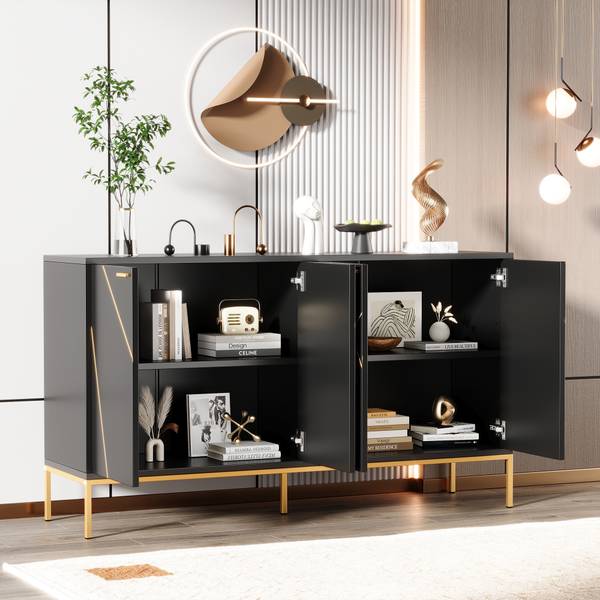 Sideboard EveDiana Ⅱ Schwarz - Holzwerkstoff - Metall - 150 x 80 x 40 cm
