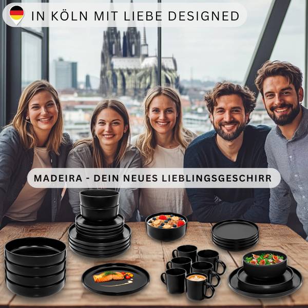 Tafelservice Madeira - 24-teilig Schwarz - Stein - 44 x 6 x 27 cm
