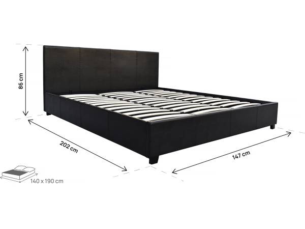 Bett carla Schwarz - Massivholz - 147 x 87 x 202 cm