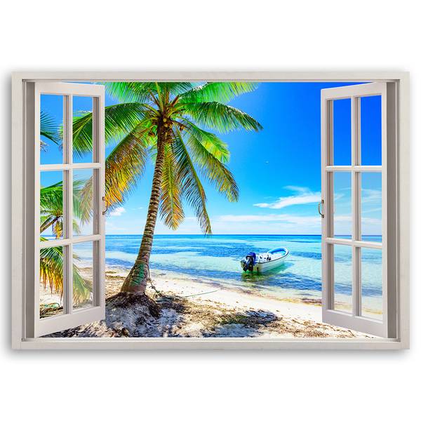 Wandbild blick aus dem fenster palmen 60 x 40 cm