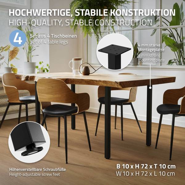 Tischbein LUCCA 4er-Set Schwarz - Höhe: 72 cm
