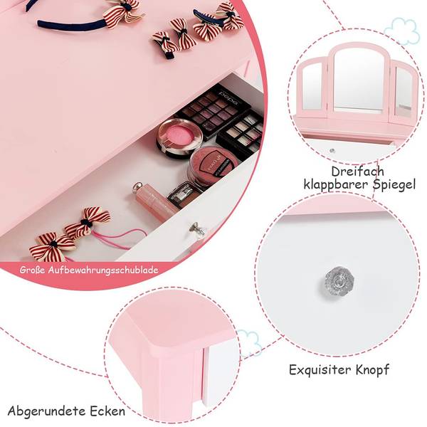 Kinder 2 in 1 Schminktisch Set Pink - Holzwerkstoff - 34 x 96 x 70 cm