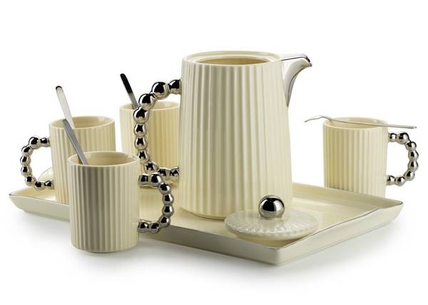 Kaffeeservice Luca Silber - Weiß - Keramik - 22 x 21 x 39 cm