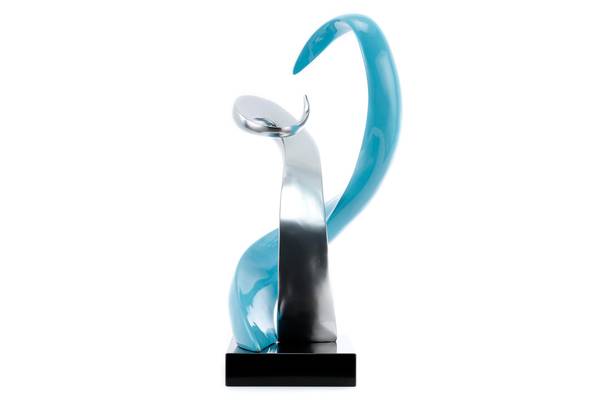 Sculpture Dragon Torsion Bleu - Argenté - Pierre artificielle - Matière plastique - 45 x 63 x 28 cm
