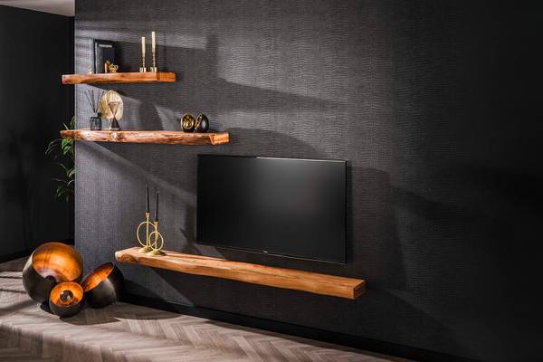 Wandregal SESA Braun - Massivholz - 200 x 8 x 25 cm