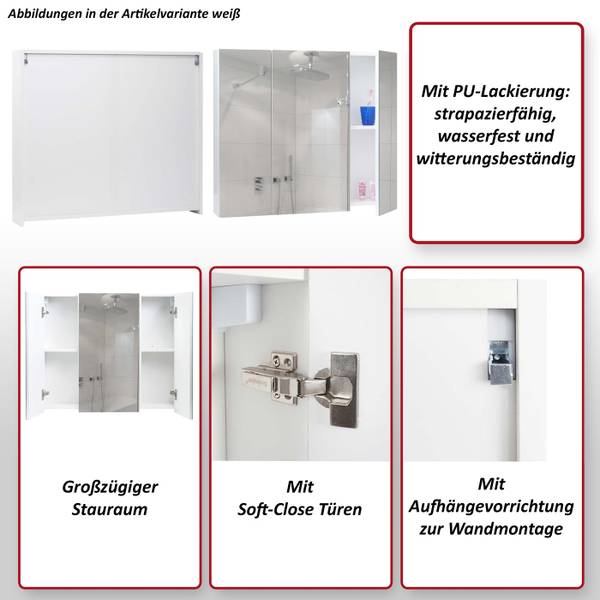 Spiegelschrank B19b Hochglanz Schwarz