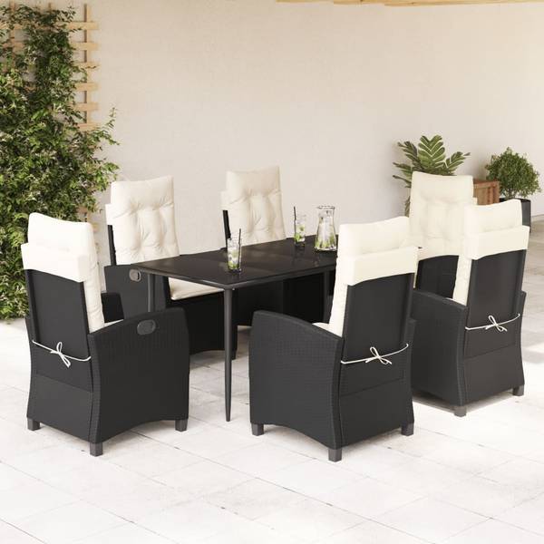 Garten-Essgruppe 3033389-4 7-teilig Schwarz - Weiß - Polyrattan - 80 x 74 x 160 cm