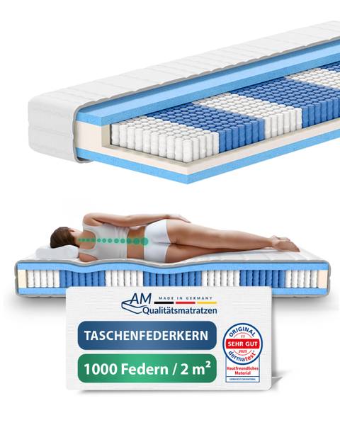 Taschenfederkernmatratze 1000 Federn 120 x 200 cm - H1