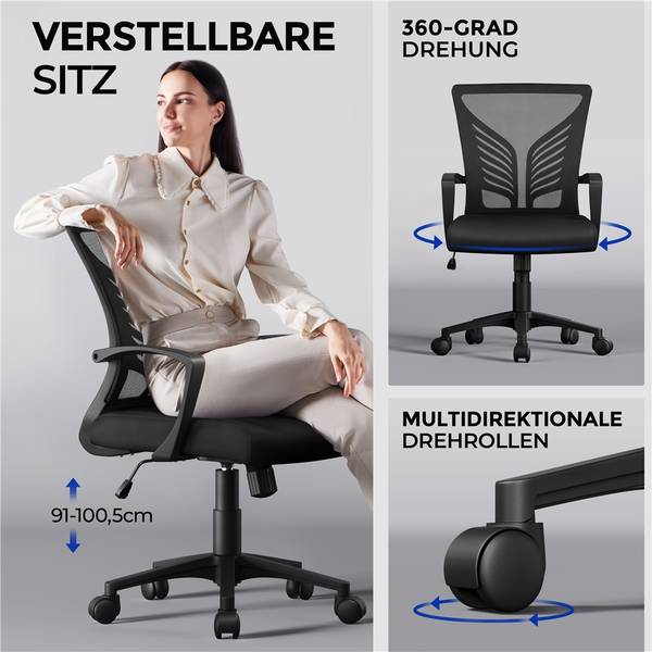 Bürostuhl ARD43 2er Set Schwarz - Kunststoff - 59 x 102 x 59 cm