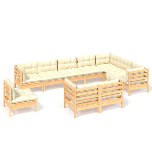 Garten-Lounge-Set 3012493 (10-teilig) Braun - Weiß - Polyester - Kiefer - 64 x 63 x 64 cm