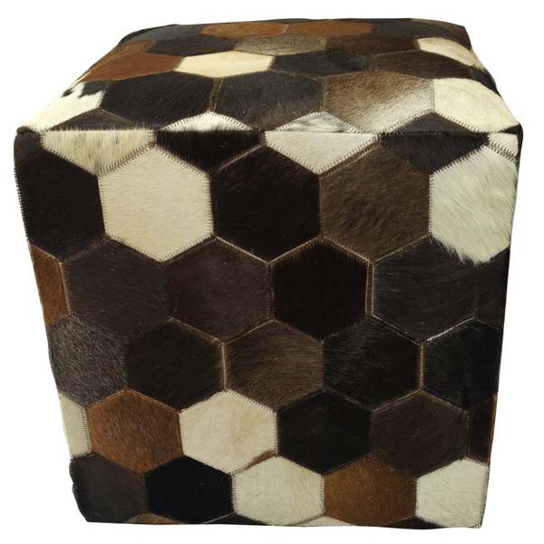 Patchwork Ledersitzkissen Vanita Braun - Holzwerkstoff - Echtfell - 45 x 48 x 45 cm