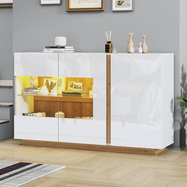 Sideboard Electra Ⅰ Braun - Weiß - Holzwerkstoff - Glas - 138 x 91 x 38 cm