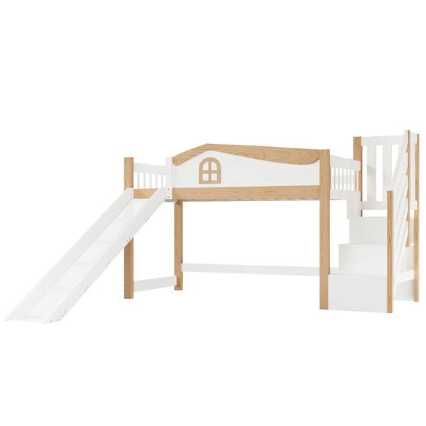 Halbhohes Bett Oneiros Ⅳ Braun - Weiß - Holzwerkstoff - Massivholz - 236 x 135 x 253 cm