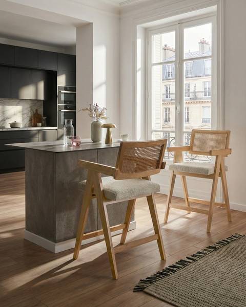 Hocker AVA 2-tlg Beige - Braun - Massivholz - 55 x 102 x 65 cm