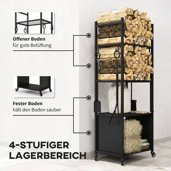 Kaminholzregal 842-357V00BK Schwarz - Metall - 30 x 118 x 45 cm