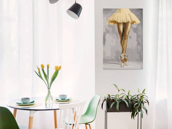 Wandbild Malen nach Zahlen Frau Nec Grau - Gelb - Baumwollstoff - 40 x 60 x 2 cm