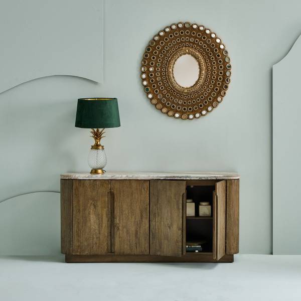 Dressoir BUREN beige - massief hout - 43 x 80 x 162 cm