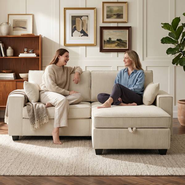 Ecksofa 83B-904V00BG Beige - Cord - 151 x 94 x 216 cm
