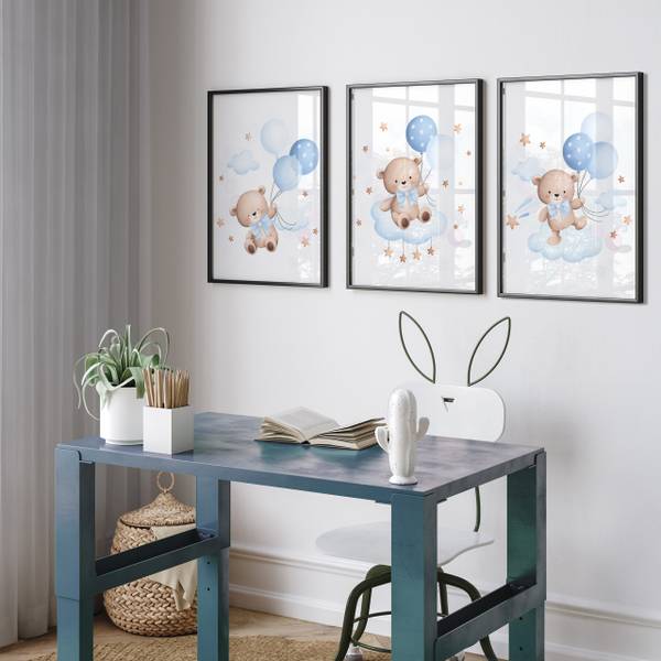 Poster Teddybären und Ballons 3er Set 30 x 42 x 42 cm