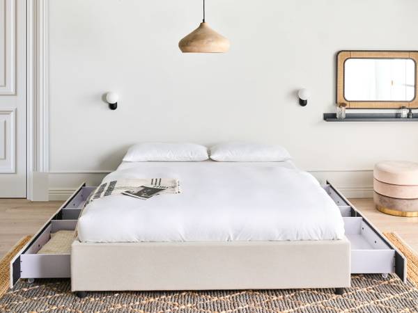 Lit double PRADES Beige - Largeur de la surface de couchage : 140 cm