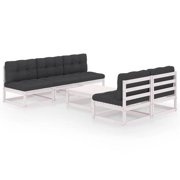 Gartenmöbel-Set 3076360 (6-teilig) Weiß - Polyester - Kiefer - 70 x 30 x 70 cm