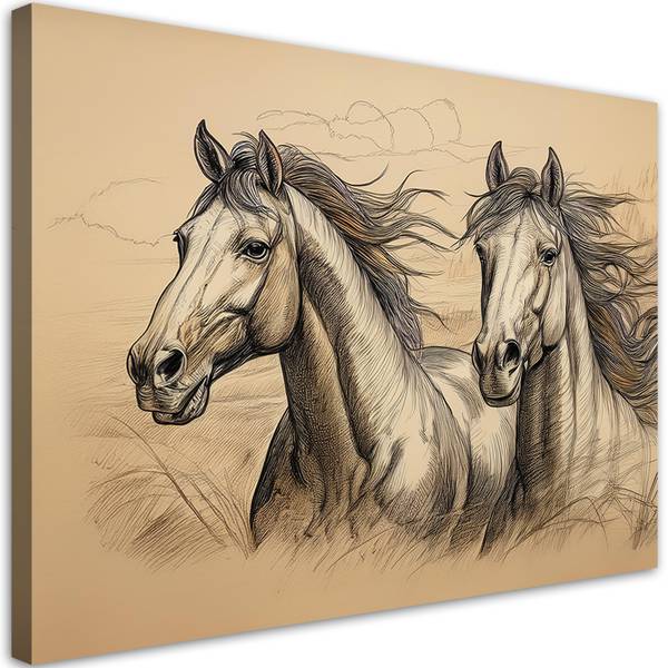 Tableau déco chevaux vintage 90 x 60 cm