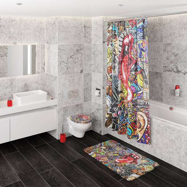 Duschvorhang Graffiti 180 x 200 cm Polyester - 180 x 200 x 200 cm