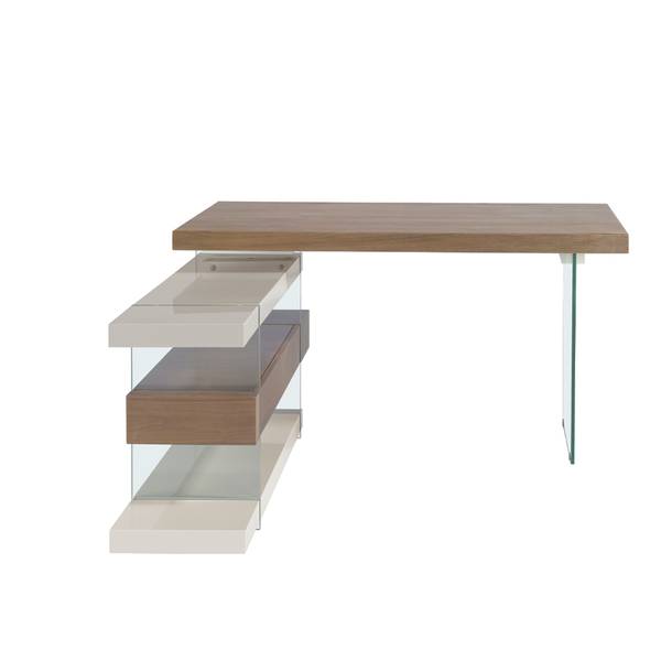 Bureau 3003 Marron - Gris - Noyer - Cristal - Verre de sécurité - 140 x 75 x 127 cm