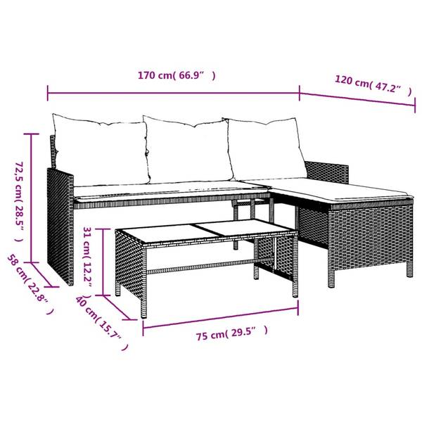 Canapé de jardin 3033167-1 (lot de 2) Noir