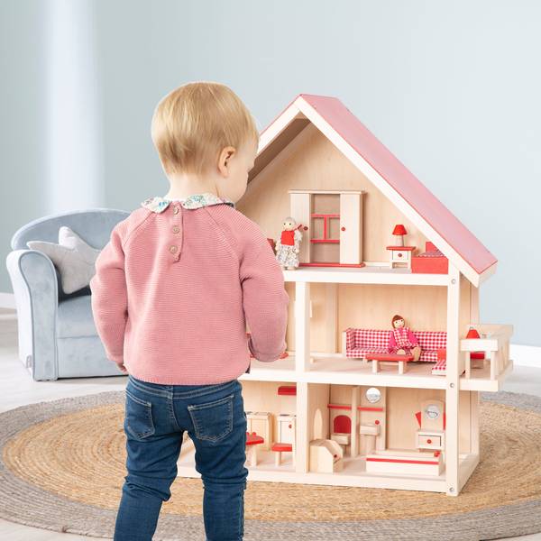 Maison de poupées nature/rouge Marron - Bois manufacturé - 70 x 74 x 30 cm